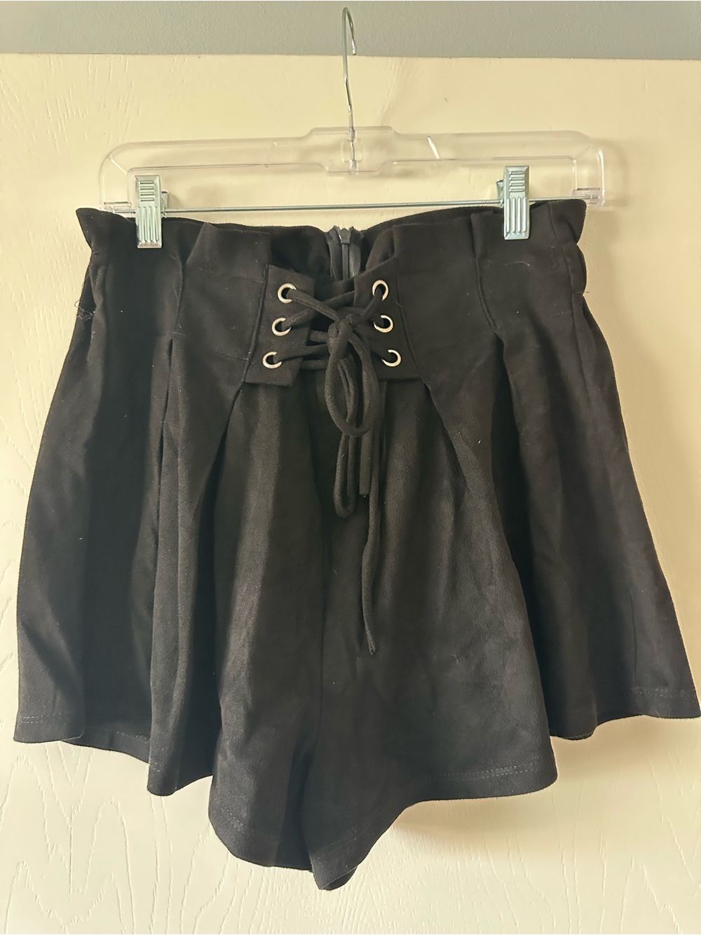 Black Lace-Up High-Waist Shorts